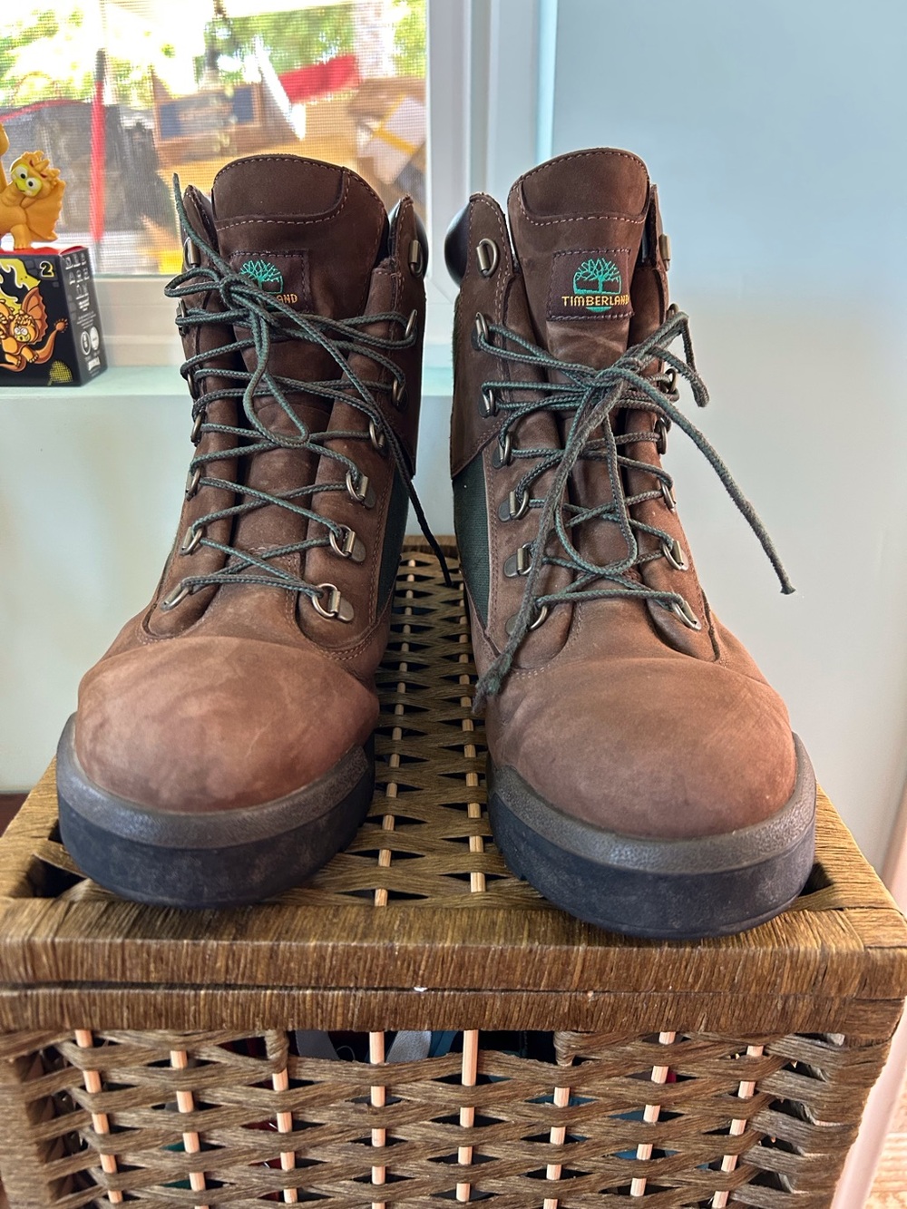 Timberland Beef & Brocoli Brown Nubuck Green Canvas Lace-Up 6” Field Boot 10.5